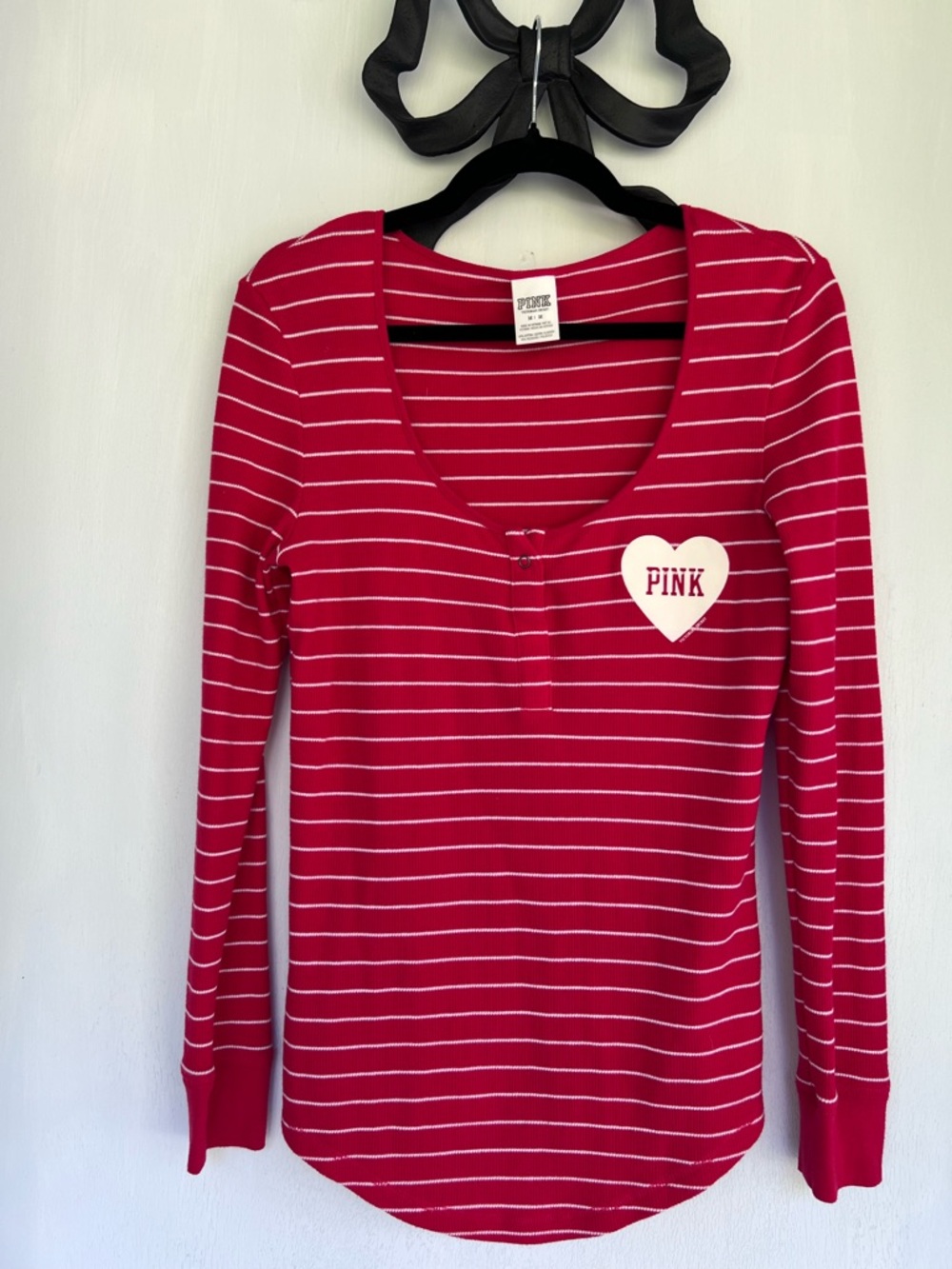 Victoria's Secret PINK Red and White Striped Henley